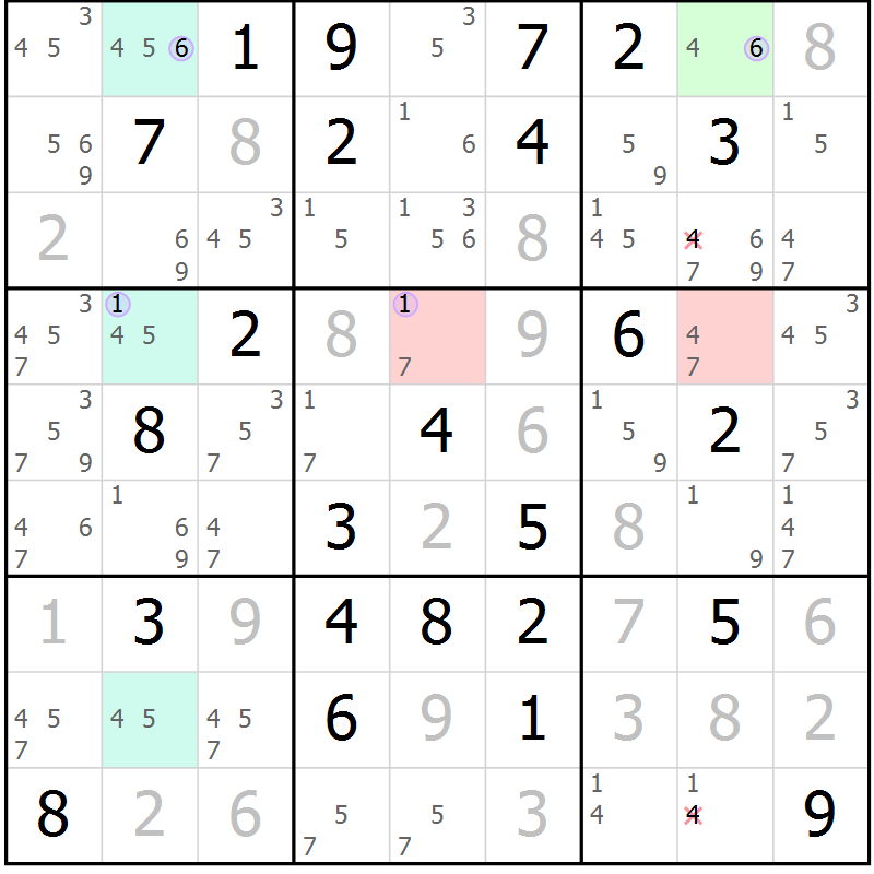 Position des candidats pour la solution de la Gr 37 page 40 du magazine de sudoku Suprême n° 023