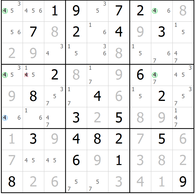Position des candidats pour la solution de la Gr 37 page 40 du magazine de sudoku Suprême n° 023