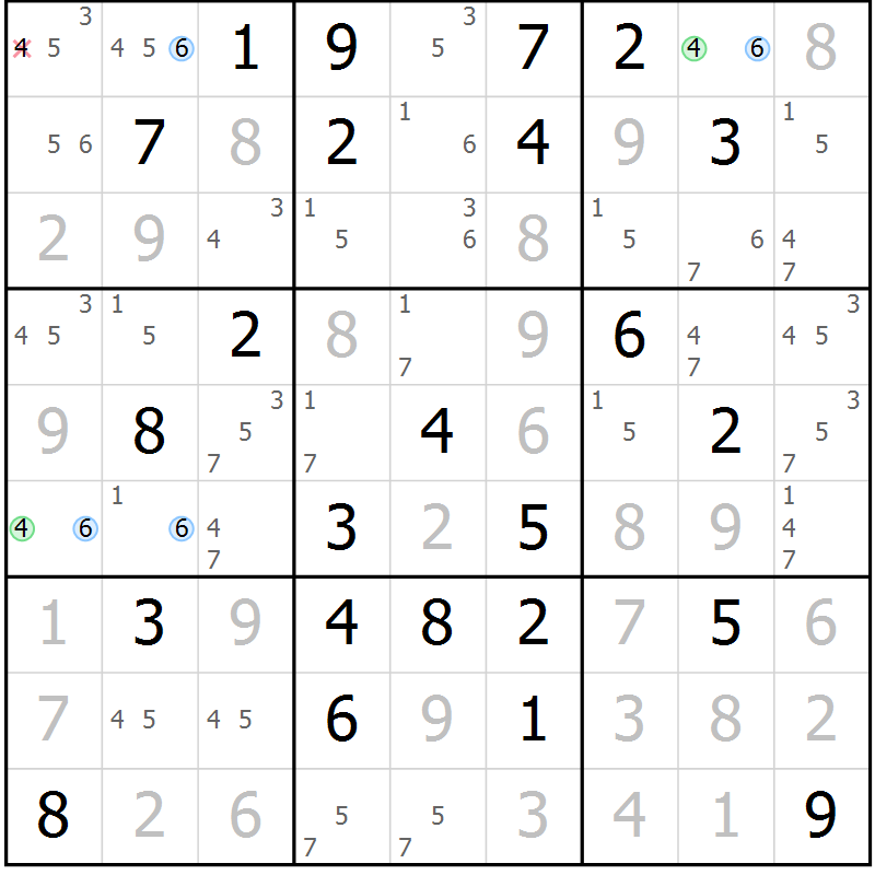 Position des candidats pour la solution de la Gr 37 page 40 du magazine de sudoku Suprême n° 023