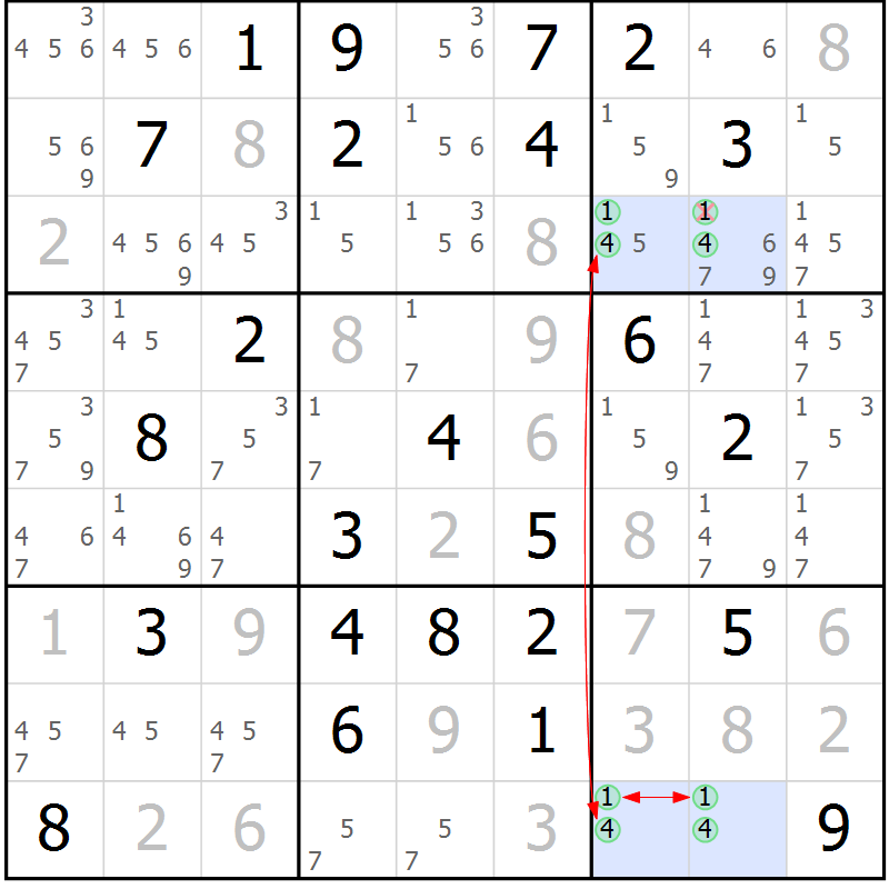 Position des candidats pour la solution de la Gr 37 page 40 du magazine de sudoku Suprême n° 023