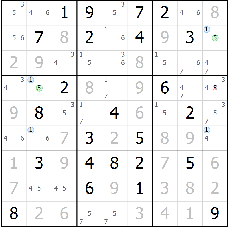 Position des candidats pour la solution de la Gr 37 page 40 du magazine de sudoku Suprême n° 023