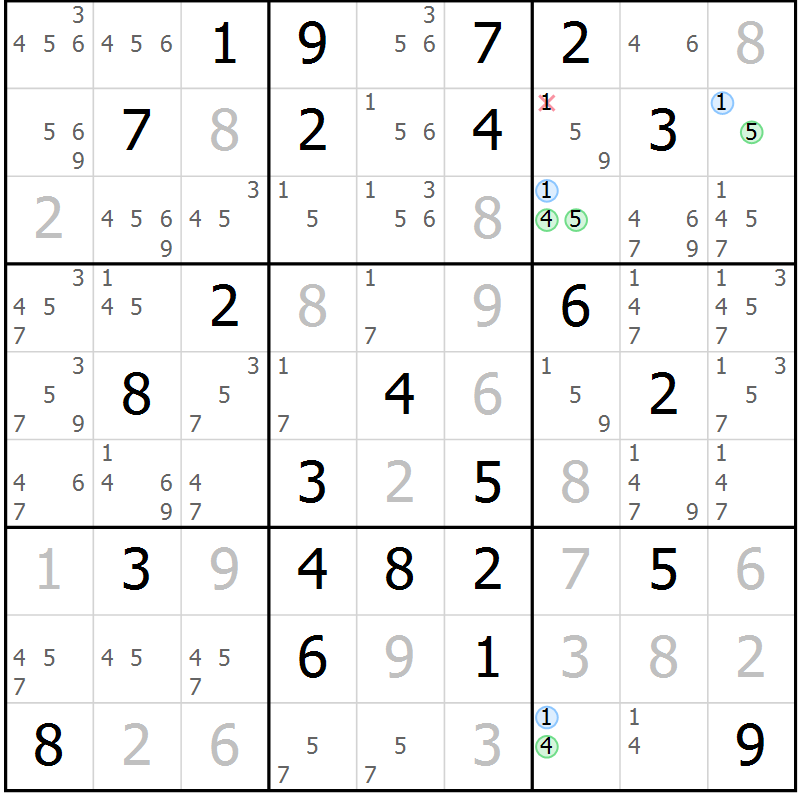 Position des candidats pour la solution de la Gr 37 page 40 du magazine de sudoku Suprême n° 023