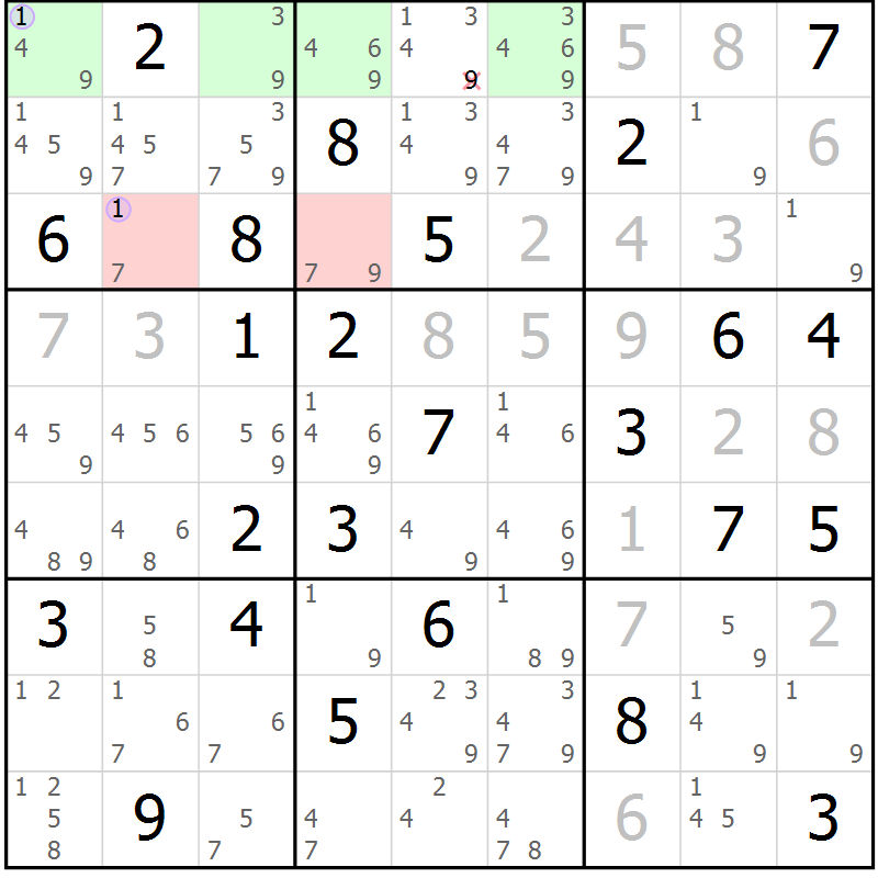 Position des candidats pour la solution de la Gr 38 page 41 du magazine de sudoku Suprême n° 023