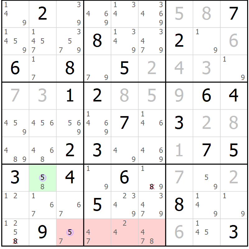 Position des candidats pour la solution de la Gr 38 page 41 du magazine de sudoku Suprême n° 023