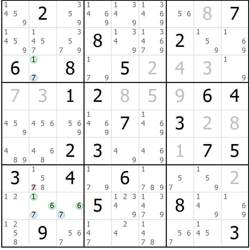 Position des candidats pour la solution de la Gr 38 page 41 du magazine de sudoku Suprême n° 023