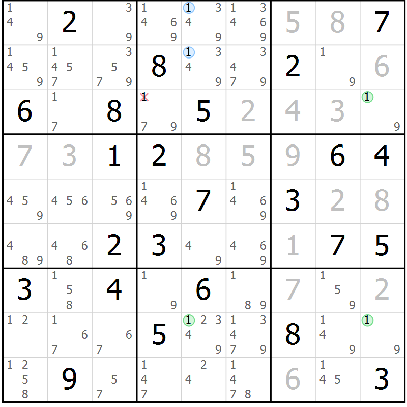 Position des candidats pour la solution de la Gr 38 page 41 du magazine de sudoku Suprême n° 023