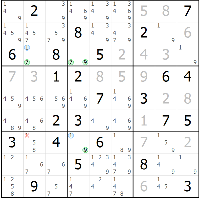 Position des candidats pour la solution de la Gr 38 page 41 du magazine de sudoku Suprême n° 023