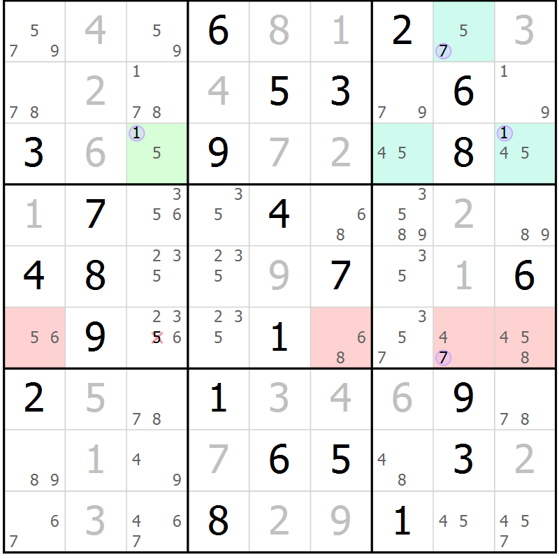 Position des candidats pour la solution de la Gr 39 page 42 du magazine de sudoku Suprême n° 023