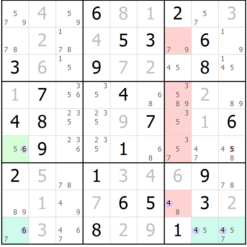 Position des candidats pour la solution de la Gr 39 page 42 du magazine de sudoku Suprême n° 023