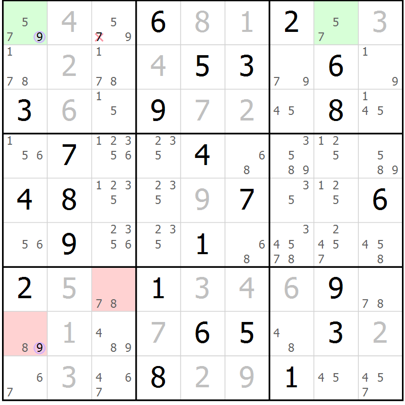 Position des candidats pour la solution de la Gr 39 page 42 du magazine de sudoku Suprême n° 023