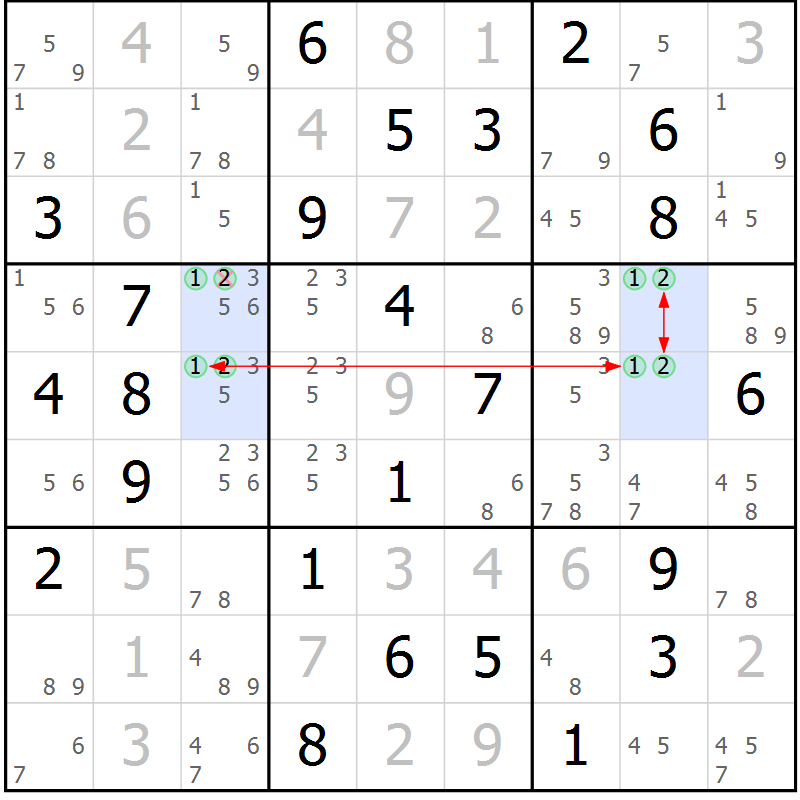 Position des candidats pour la solution de la Gr 39 page 42 du magazine de sudoku Suprême n° 023