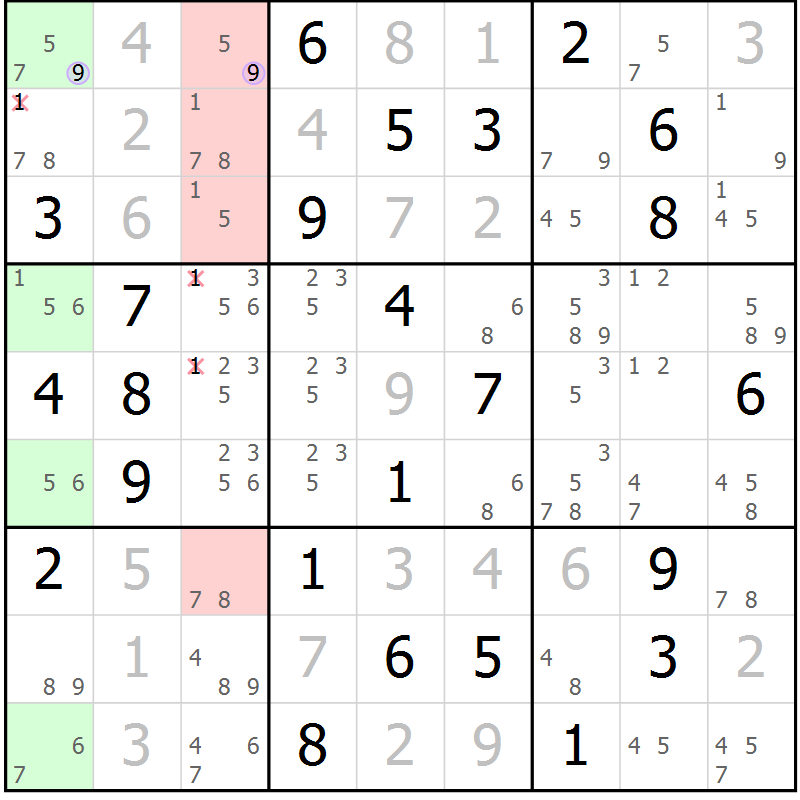 Position des candidats pour la solution de la Gr 39 page 42 du magazine de sudoku Suprême n° 023