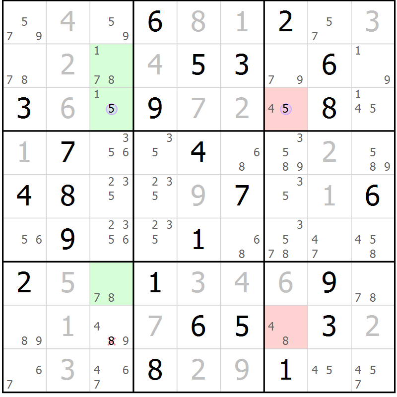 Position des candidats pour la solution de la Gr 39 page 42 du magazine de sudoku Suprême n° 023