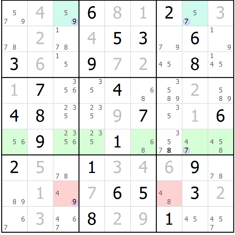 Position des candidats pour la solution de la Gr 39 page 42 du magazine de sudoku Suprême n° 023