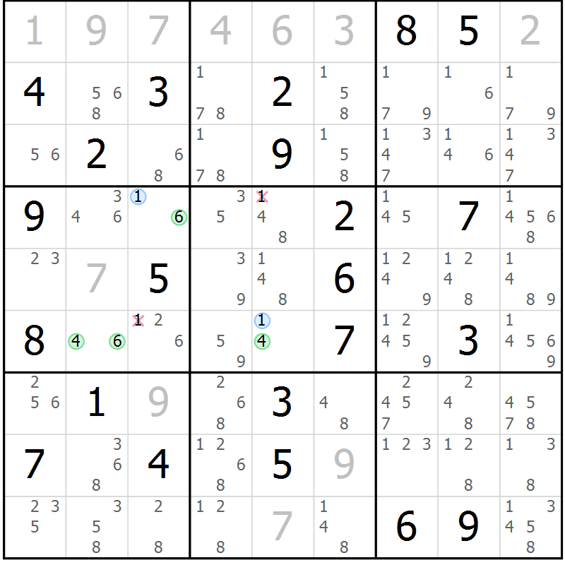 Position des candidats pour la solution de la Gr 4 page 7 du magazine de sudoku Suprême n° 023