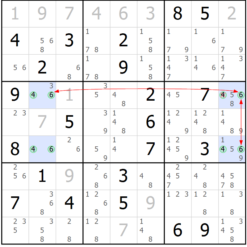 Position des candidats pour la solution de la Gr 4 page 7 du magazine de sudoku Suprême n° 023