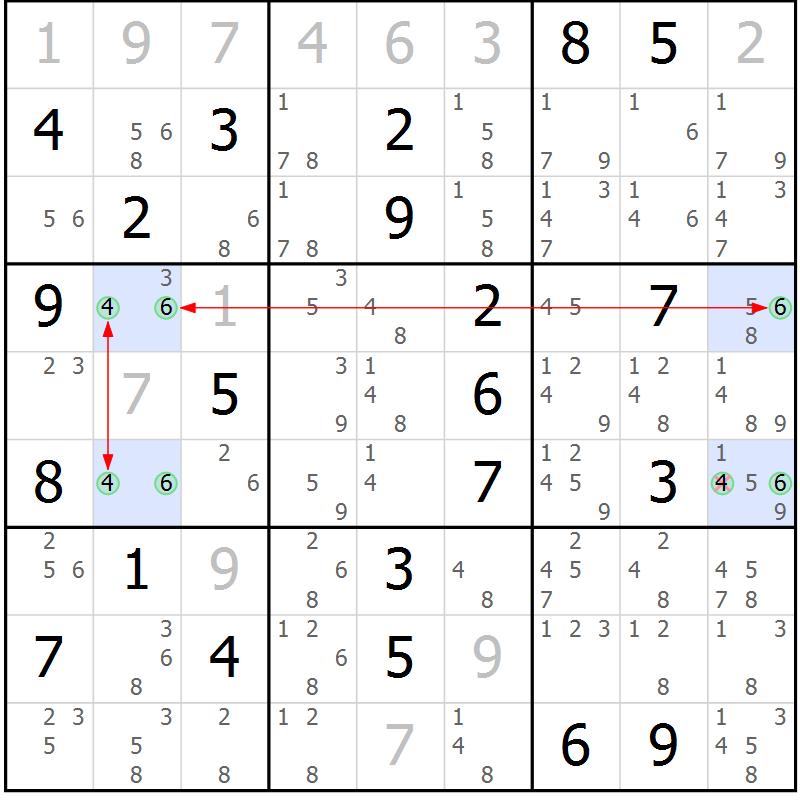 Position des candidats pour la solution de la Gr 4 page 7 du magazine de sudoku Suprême n° 023