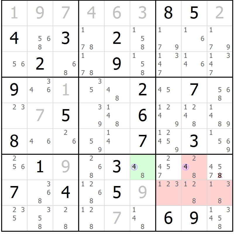 Position des candidats pour la solution de la Gr 4 page 7 du magazine de sudoku Suprême n° 023