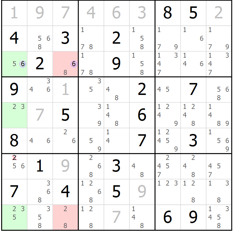 Position des candidats pour la solution de la Gr 4 page 7 du magazine de sudoku Suprême n° 023