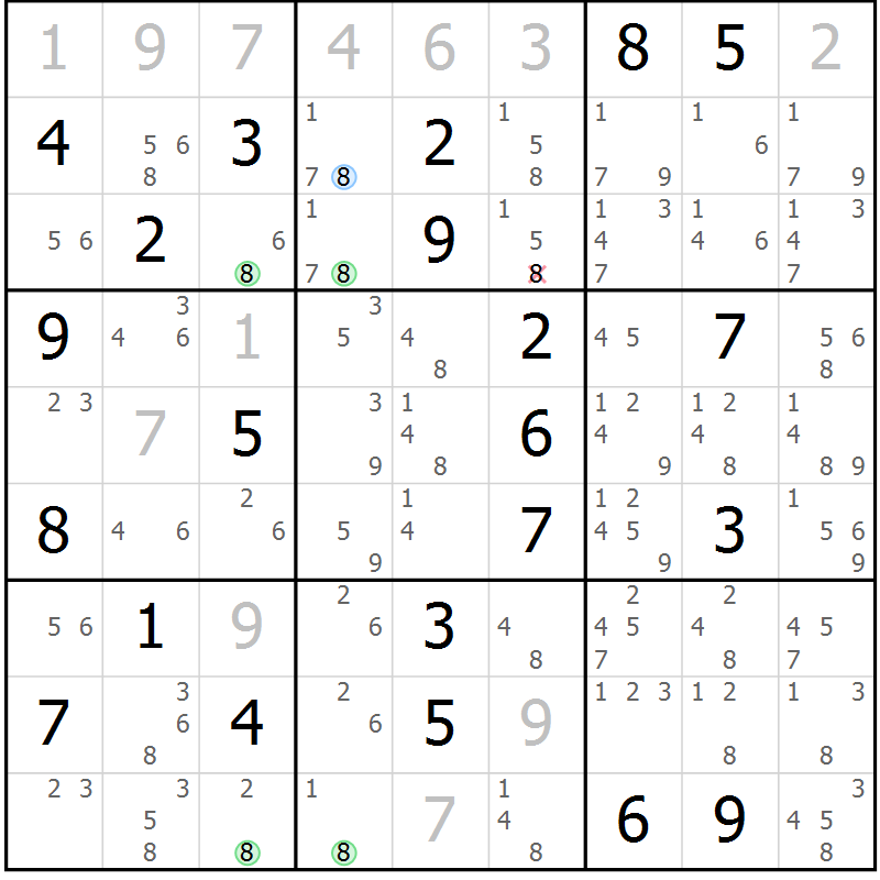 Position des candidats pour la solution de la Gr 4 page 7 du magazine de sudoku Suprême n° 023