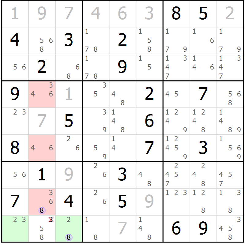 Position des candidats pour la solution de la Gr 4 page 7 du magazine de sudoku Suprême n° 023