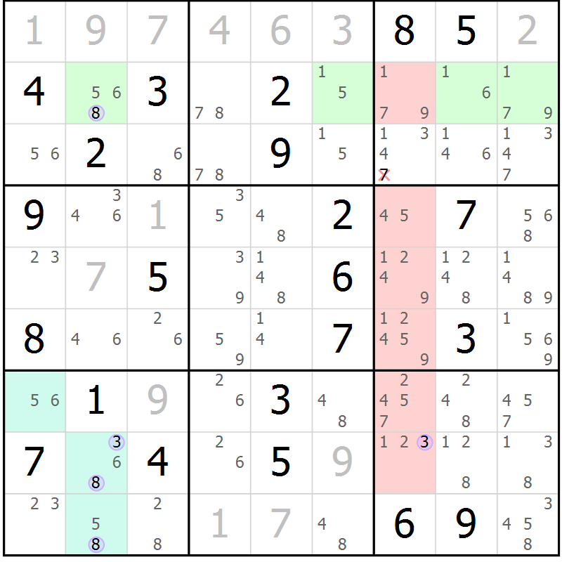 Position des candidats pour la solution de la Gr 4 page 7 du magazine de sudoku Suprême n° 023