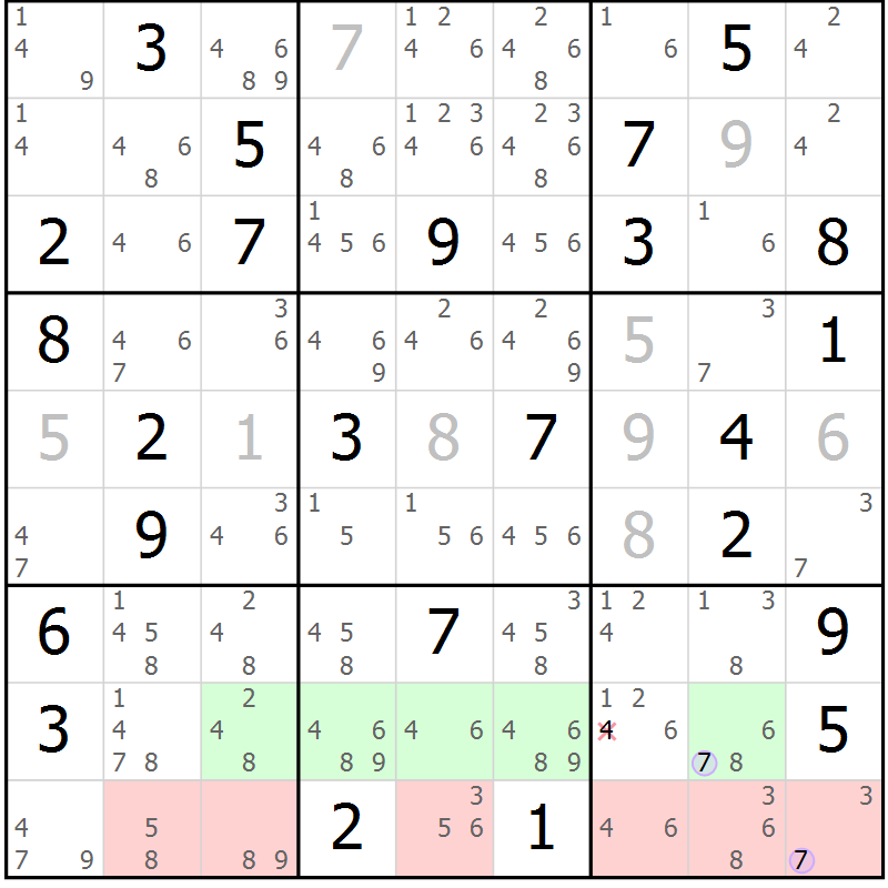 Position des candidats pour la solution de la Gr 40 page 43 du magazine de sudoku Suprême n° 023