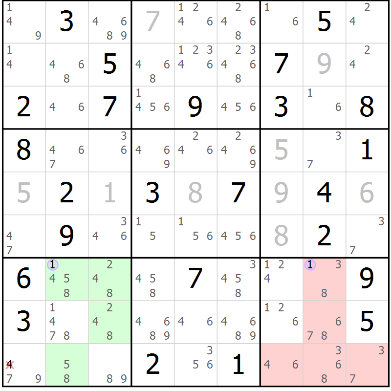 Position des candidats pour la solution de la Gr 40 page 43 du magazine de sudoku Suprême n° 023