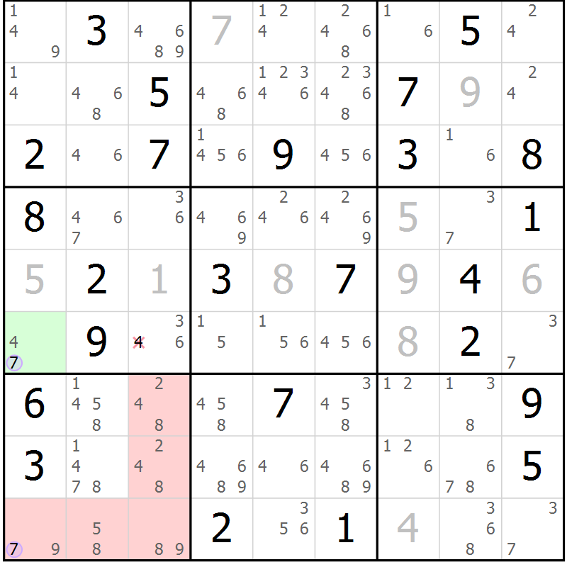 Position des candidats pour la solution de la Gr 40 page 43 du magazine de sudoku Suprême n° 023
