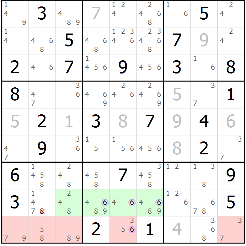 Position des candidats pour la solution de la Gr 40 page 43 du magazine de sudoku Suprême n° 023