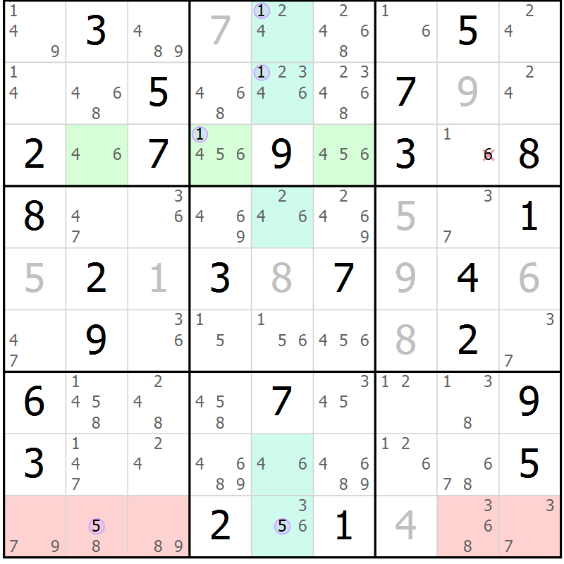 Position des candidats pour la solution de la Gr 40 page 43 du magazine de sudoku Suprême n° 023