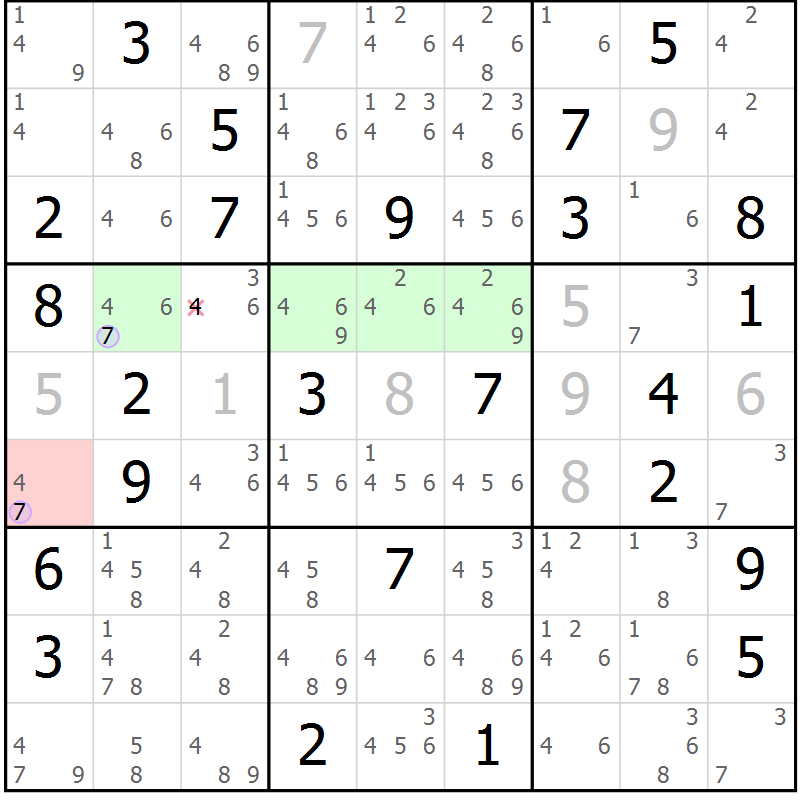 Position des candidats pour la solution de la Gr 40 page 43 du magazine de sudoku Suprême n° 023