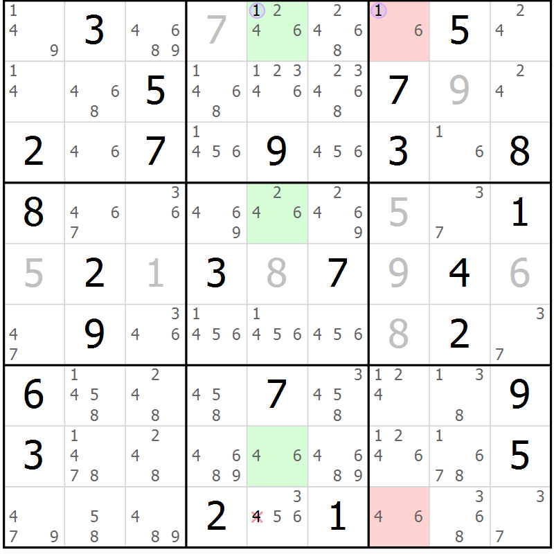 Position des candidats pour la solution de la Gr 40 page 43 du magazine de sudoku Suprême n° 023