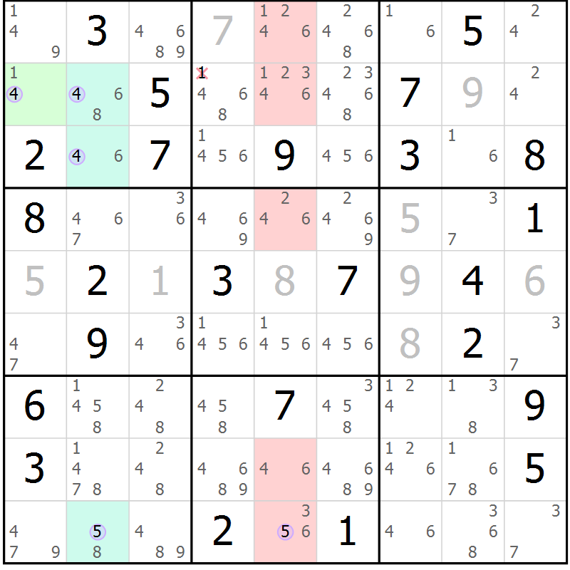 Position des candidats pour la solution de la Gr 40 page 43 du magazine de sudoku Suprême n° 023