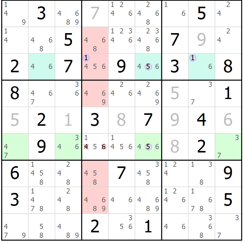 Position des candidats pour la solution de la Gr 40 page 43 du magazine de sudoku Suprême n° 023