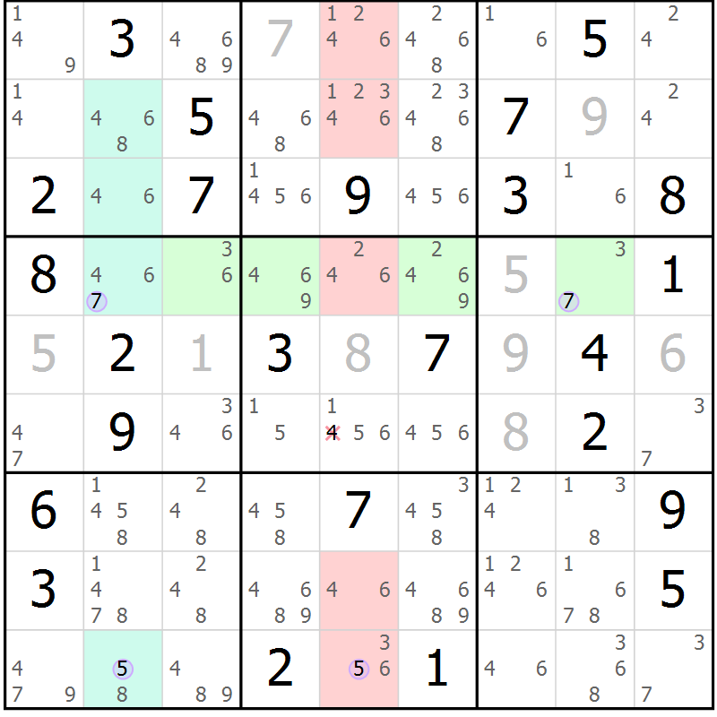 Position des candidats pour la solution de la Gr 40 page 43 du magazine de sudoku Suprême n° 023