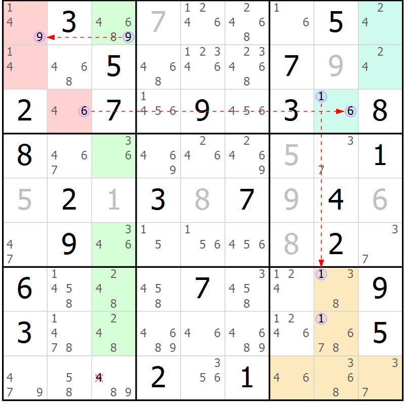 Position des candidats pour la solution de la Gr 40 page 43 du magazine de sudoku Suprême n° 023