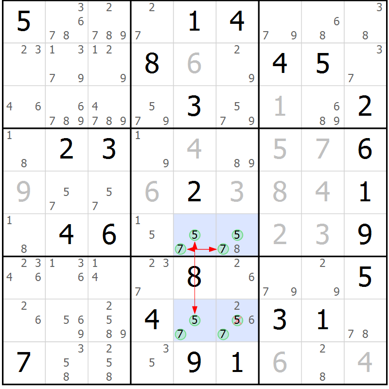 Position des candidats pour la solution de la Gr 41 page 44 du magazine de sudoku Suprême n° 023