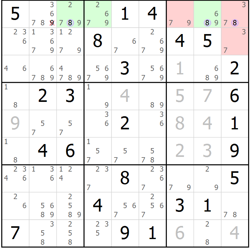 Position des candidats pour la solution de la Gr 41 page 44 du magazine de sudoku Suprême n° 023