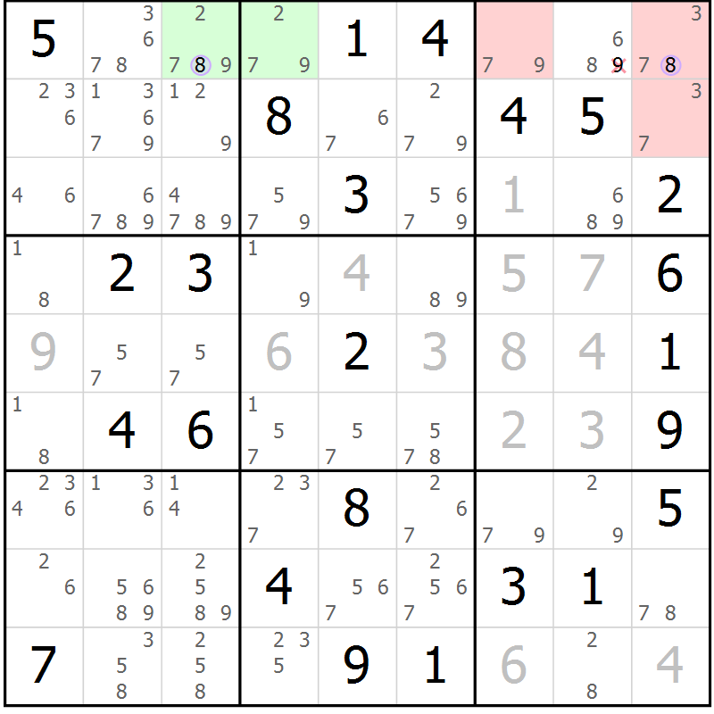 Position des candidats pour la solution de la Gr 41 page 44 du magazine de sudoku Suprême n° 023