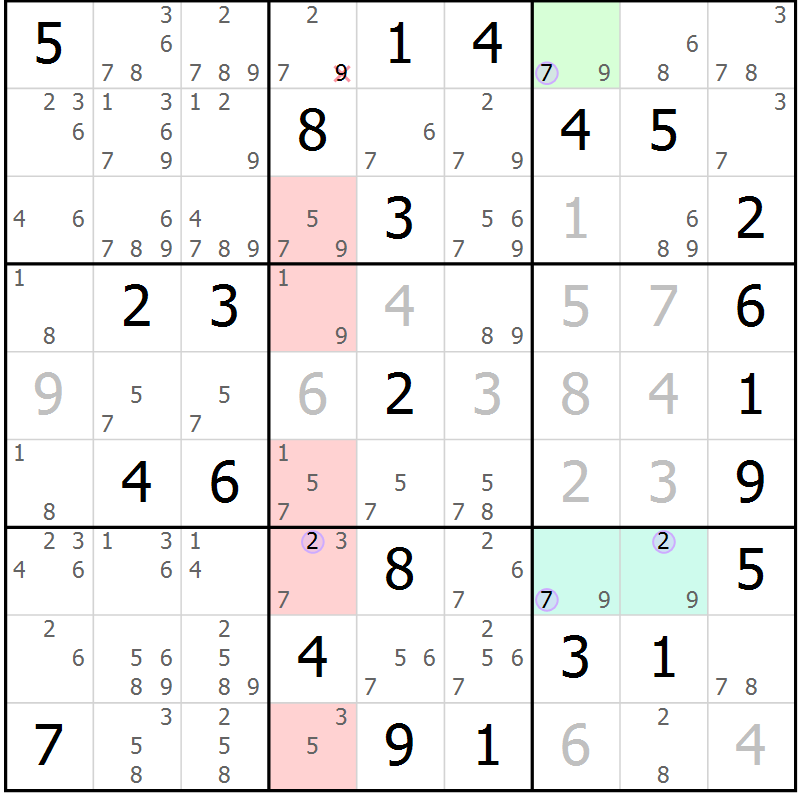 Position des candidats pour la solution de la Gr 41 page 44 du magazine de sudoku Suprême n° 023