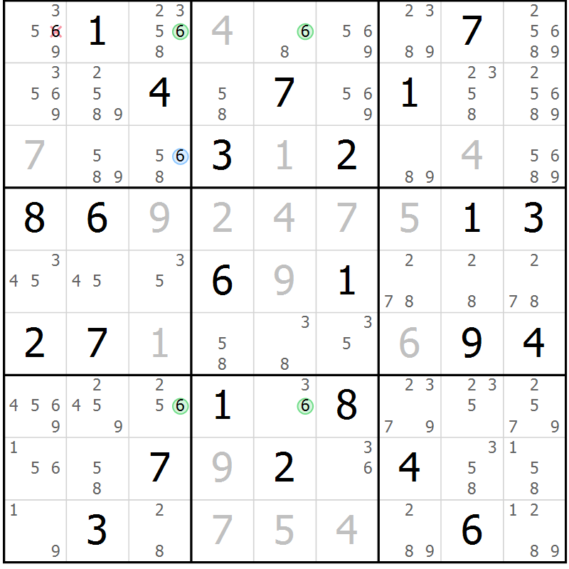 Position des candidats pour la solution de la Gr 42 page 45 du magazine de sudoku Suprême n° 023