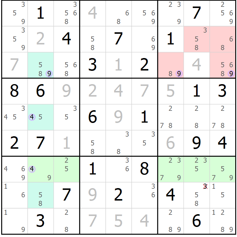 Position des candidats pour la solution de la Gr 42 page 45 du magazine de sudoku Suprême n° 023