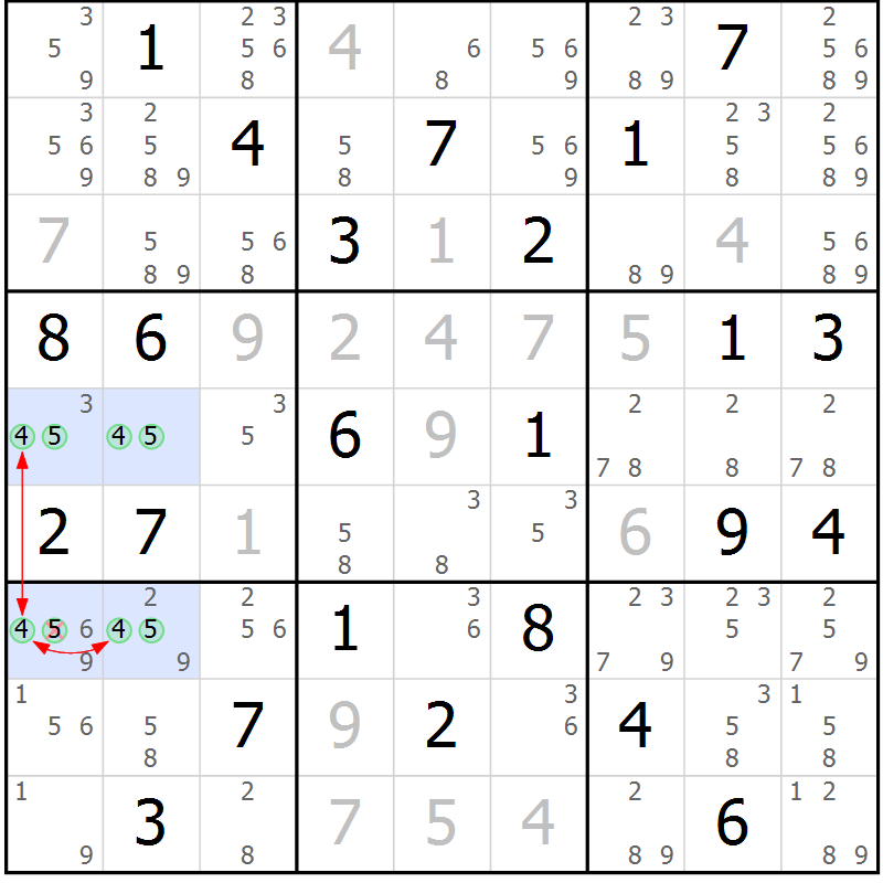 Position des candidats pour la solution de la Gr 42 page 45 du magazine de sudoku Suprême n° 023
