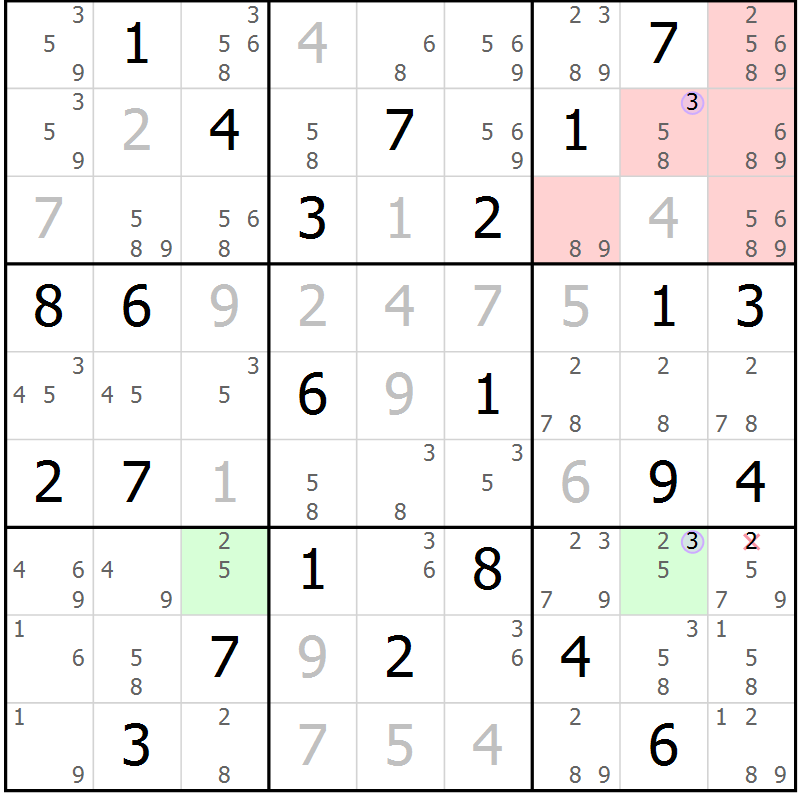 Position des candidats pour la solution de la Gr 42 page 45 du magazine de sudoku Suprême n° 023