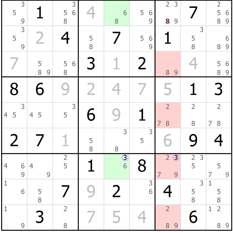 Position des candidats pour la solution de la Gr 42 page 45 du magazine de sudoku Suprême n° 023