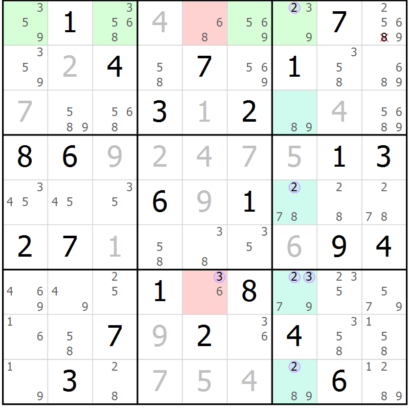 Position des candidats pour la solution de la Gr 42 page 45 du magazine de sudoku Suprême n° 023