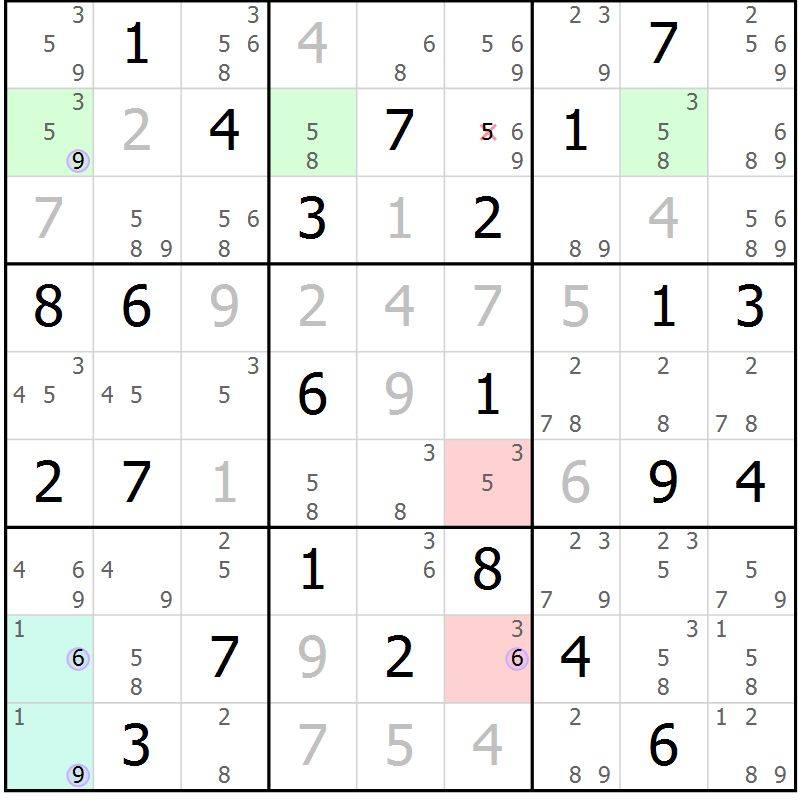 Position des candidats pour la solution de la Gr 42 page 45 du magazine de sudoku Suprême n° 023