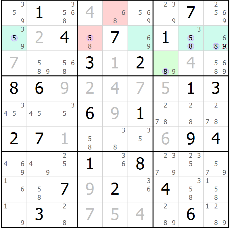 Position des candidats pour la solution de la Gr 42 page 45 du magazine de sudoku Suprême n° 023