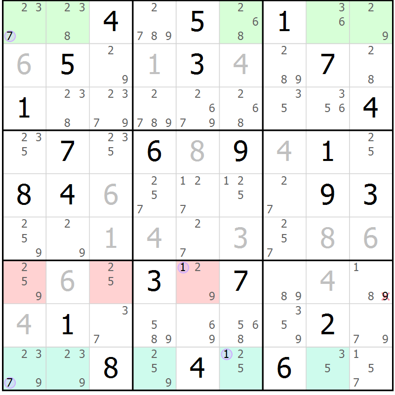 Position des candidats pour la solution de la Gr 43 page 46 du magazine de sudoku Suprême n° 023